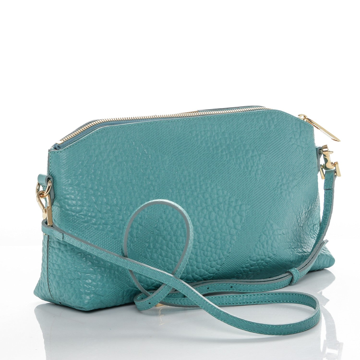 Burberry Signature Grain Calfskin Check Embossed Small Chichester Crossbody Clutch Bag Aqua Green 3 of 7