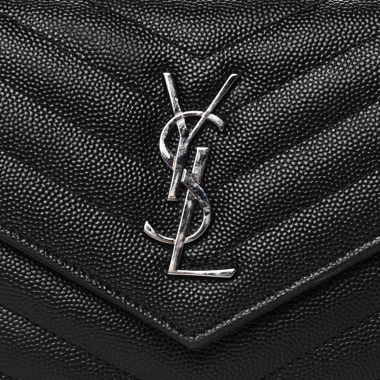 Grain De Poudre Matelasse Chevron Monogram Envelope Chain Wallet Black