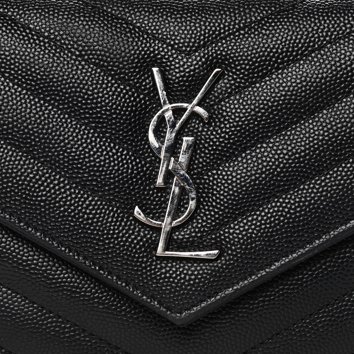 Saint Laurent Grain De Poudre Matelasse Chevron Monogram Envelope Chain Wallet Black 6 of 12