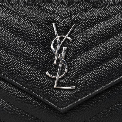 Saint Laurent Grain De Poudre Matelasse Chevron Monogram Envelope Chain Wallet Black 6 of 12
