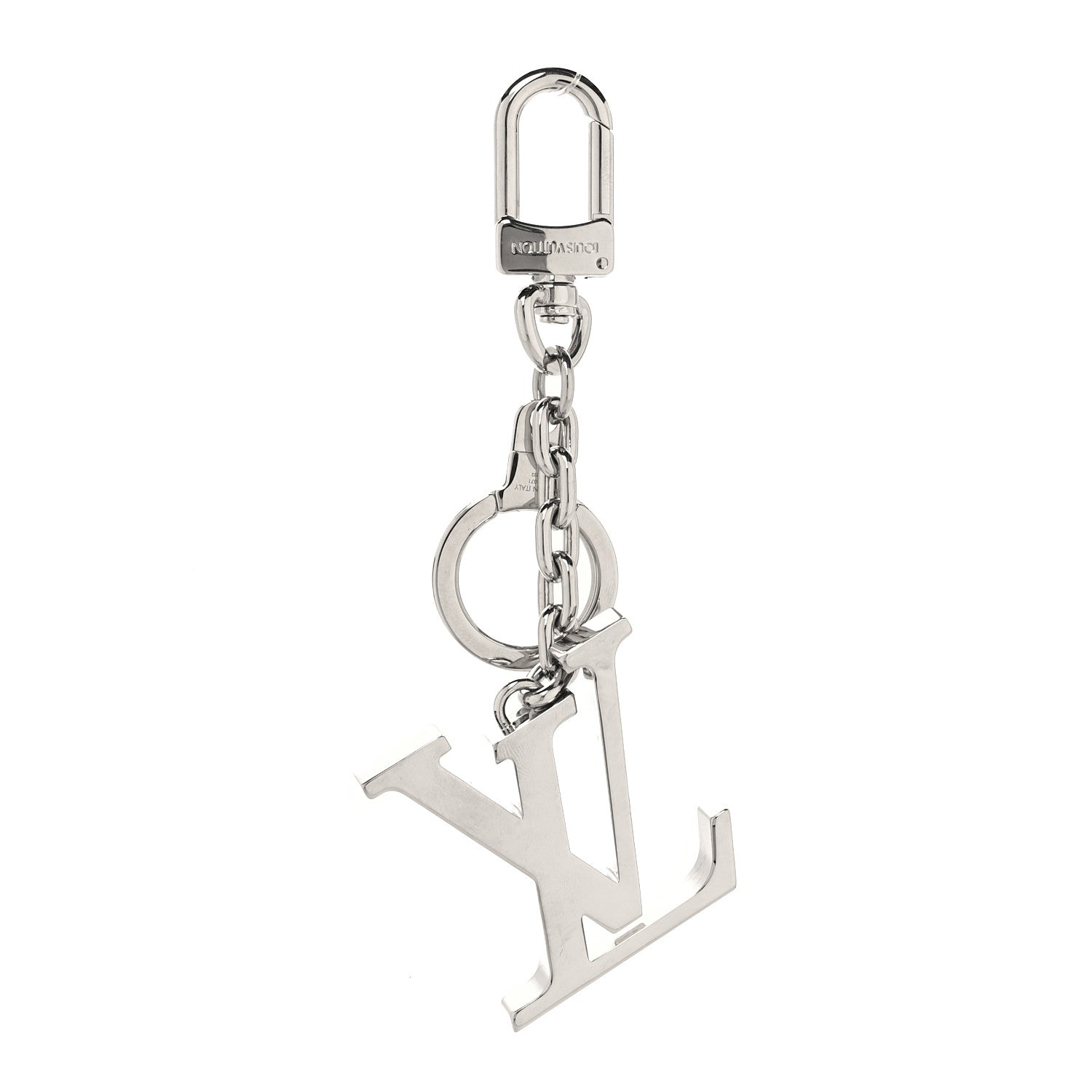 Louis Vuitton Metal Palladiium Finish LV Initiales Bag Charm Key Holder Silver 1 of 4
