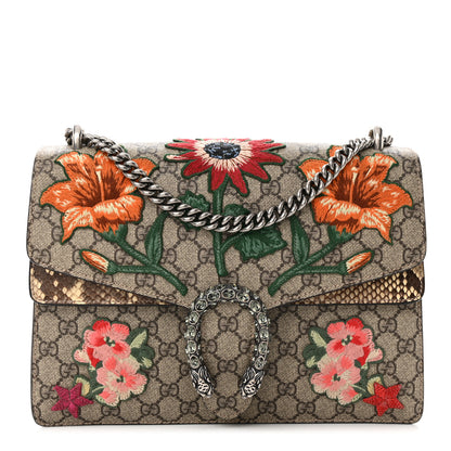 Gucci GG Supreme Monogram Snakeskin Flower Embroidered Medium Dionysus Shoulder Bag Beige Orange 1 of 15
