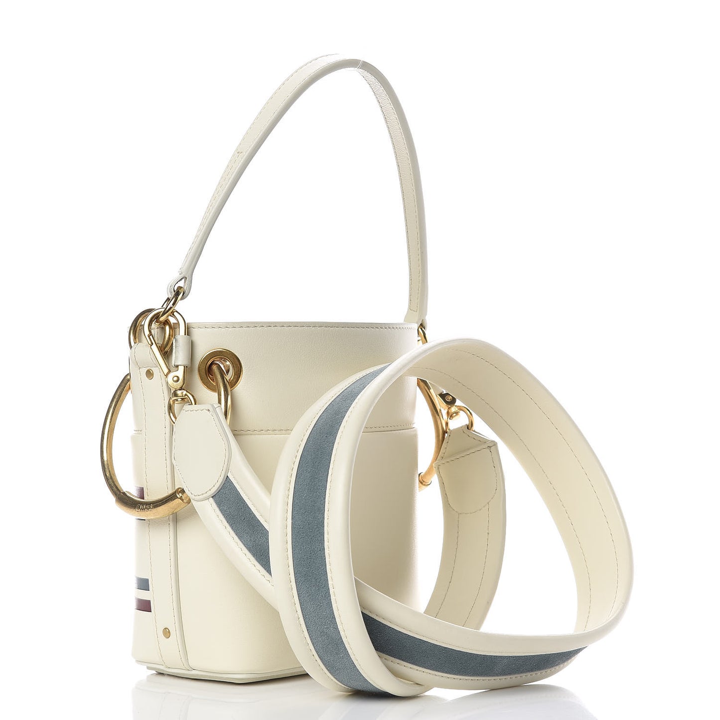 Calfskin Logo Mini Roy Bucket Bag Natural White