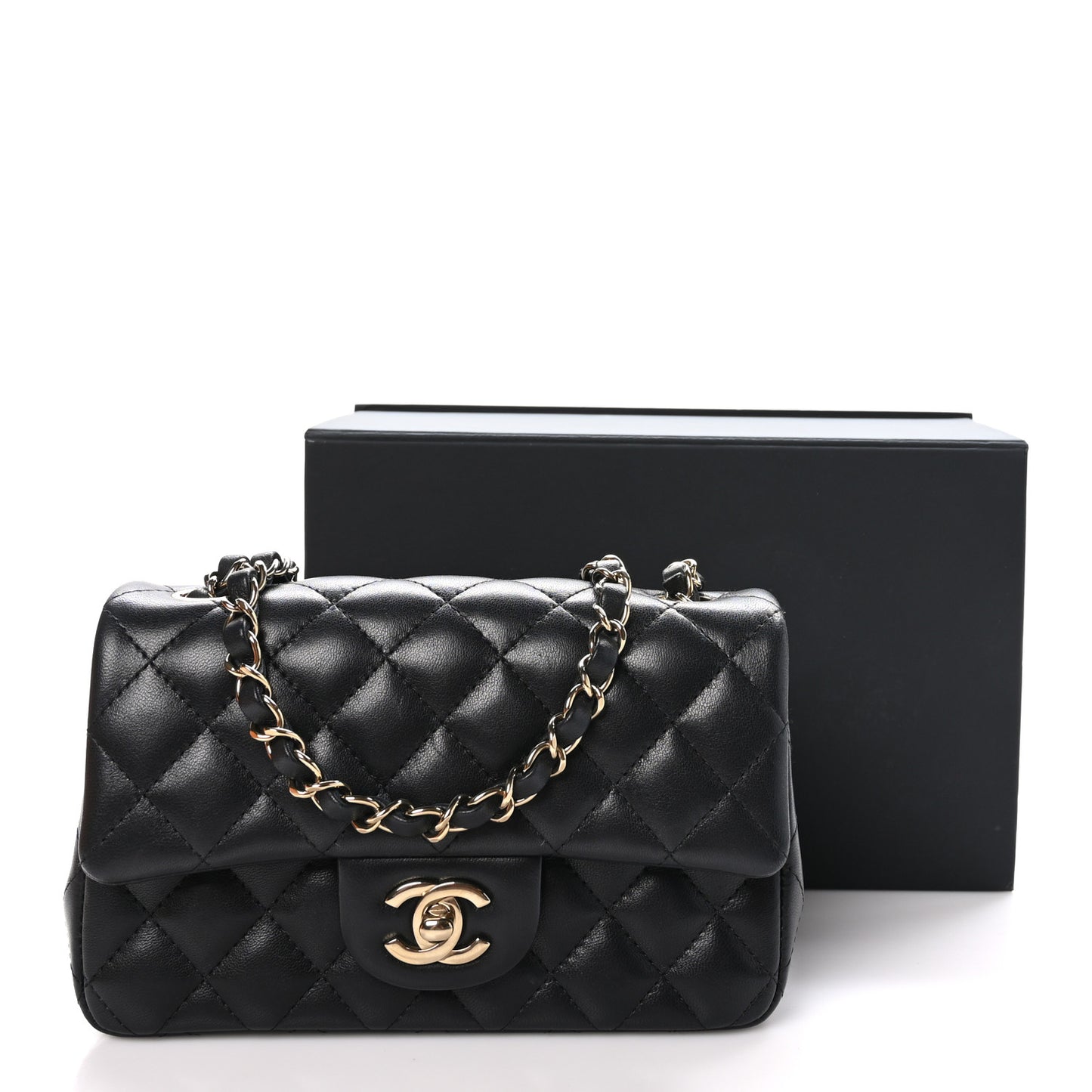 Lambskin Quilted Mini Rectangular Flap Black