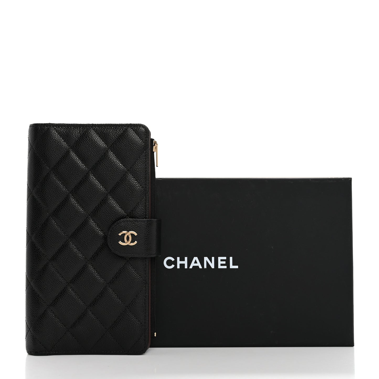 Caviar Quilted Long Zip Wallet Black