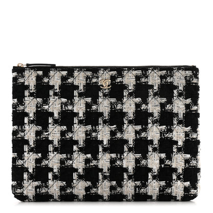 Chanel Tweed Quilted Medium Cosmetic Pouch Black Ecru White 1 of 7