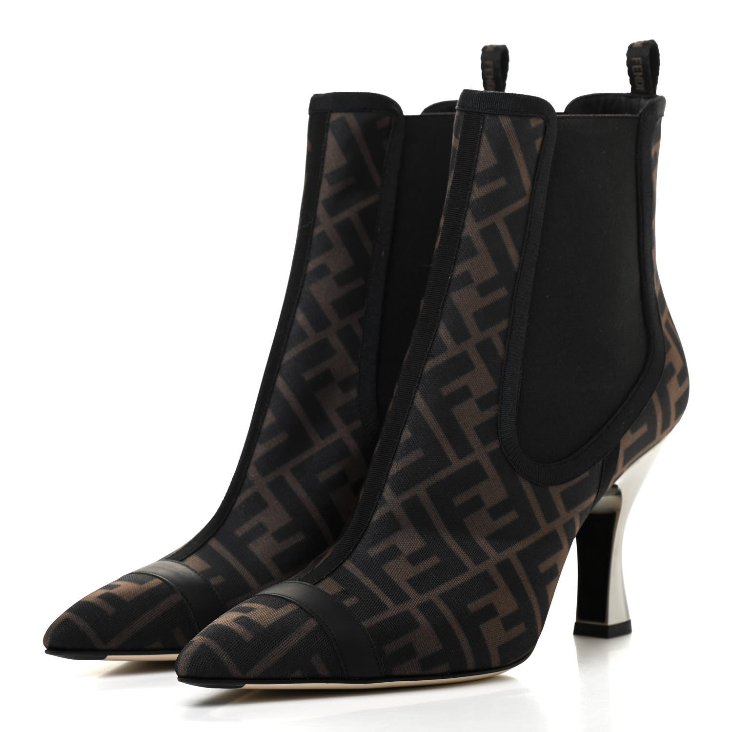 Fendi Mesh Tulle FF Colibri 85mm Ankle Booties 40 Tobacco Moro Black 3 of 7