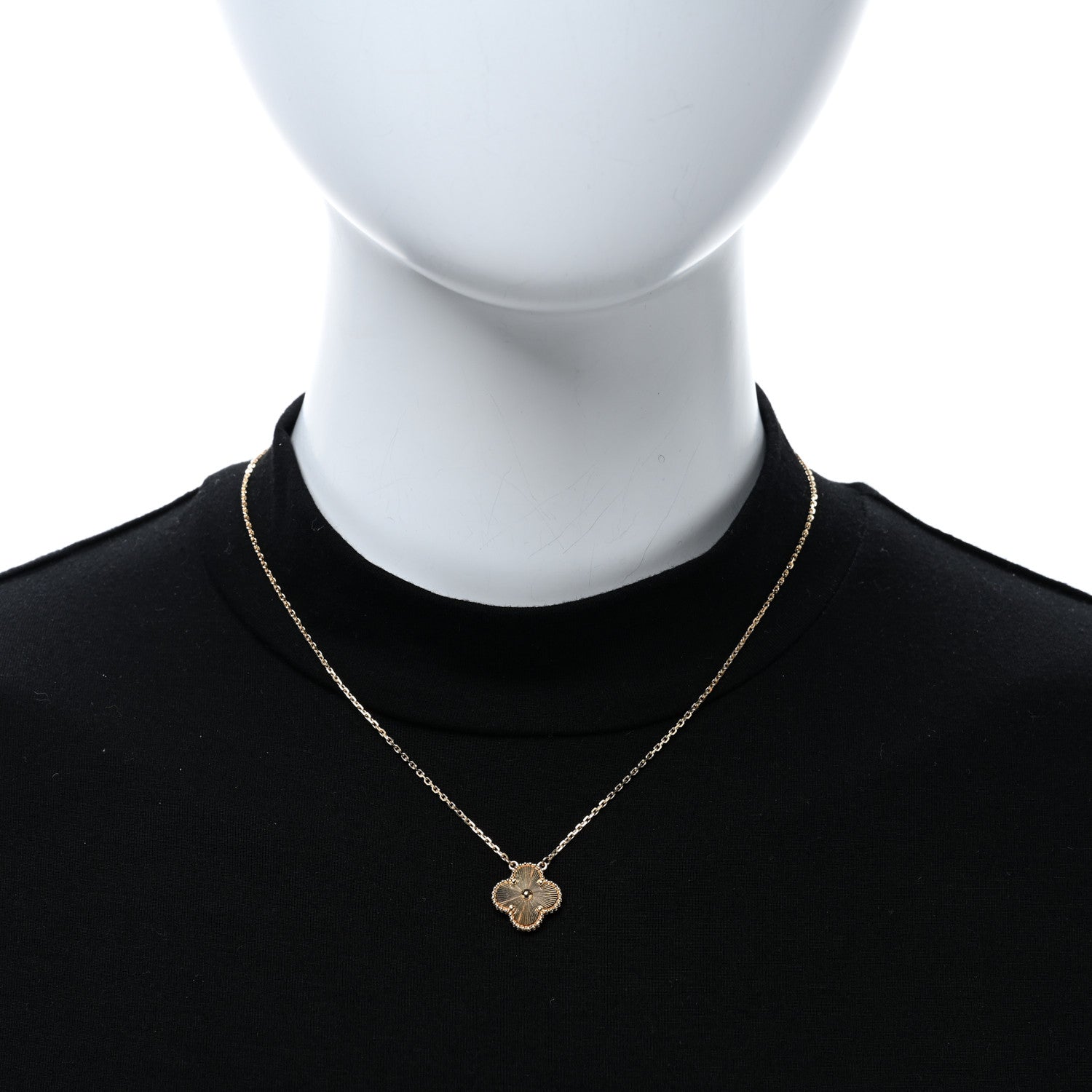 Van Cleef & Arpels 18K Yellow Gold Guilloche Vintage Alhambra Pendant Necklace 2 of 4