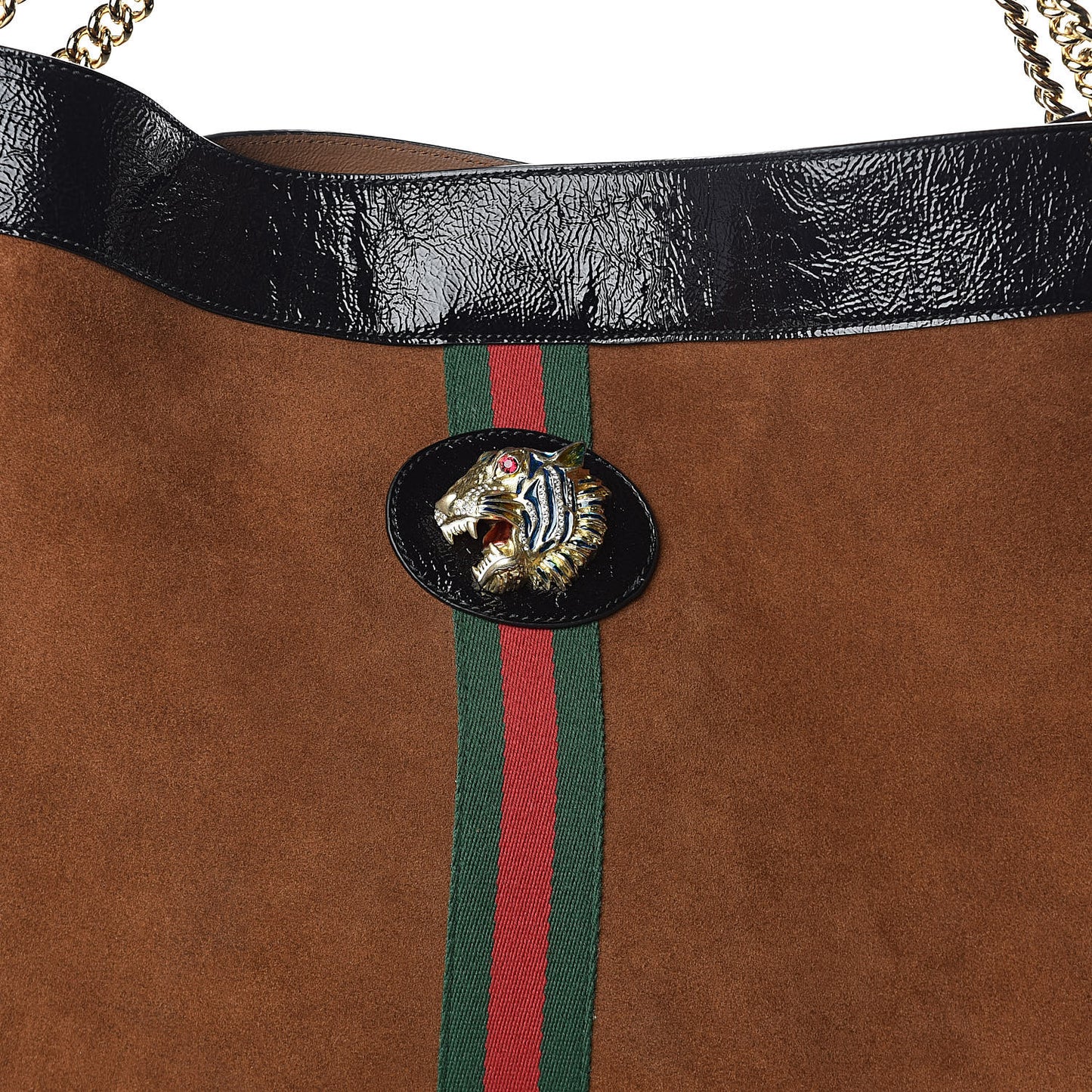 Suede Patent Maxi Rajah Chain Tote Nocciola Black