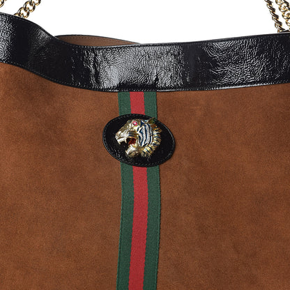 Gucci Suede Patent Maxi Rajah Chain Tote Nocciola Black 7 of 9