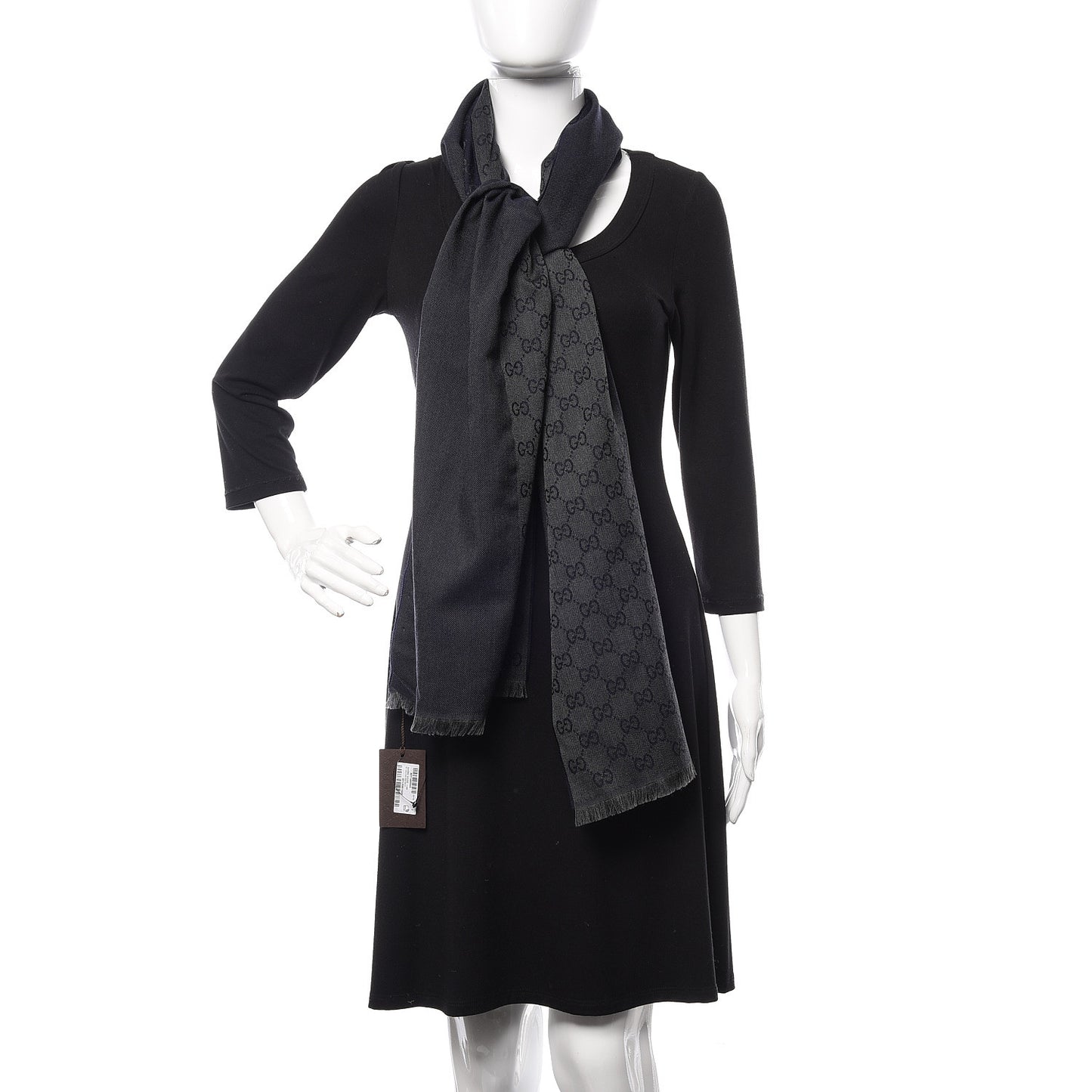 Wool GG Monogram HalfGG Fringe Scarf Anthracite Black
