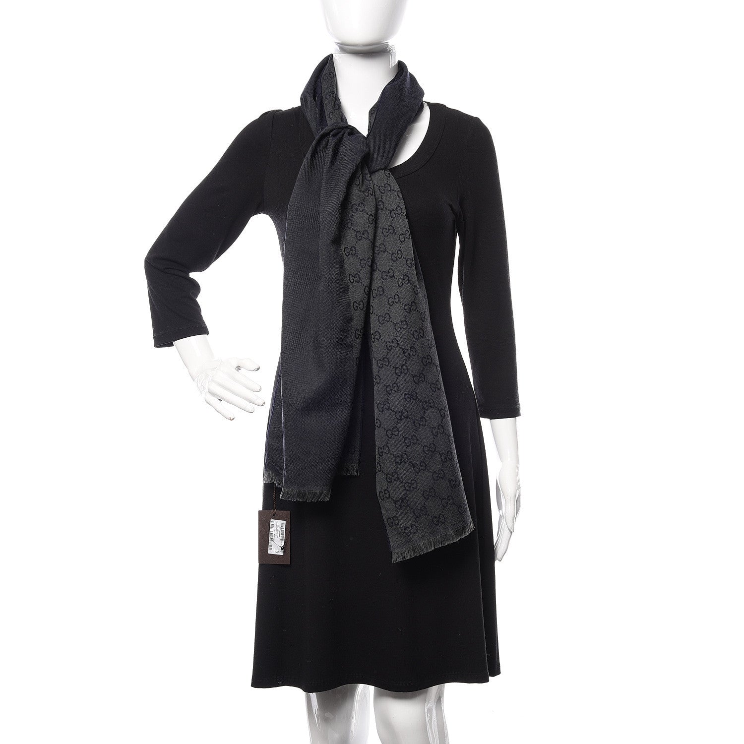 Gucci Wool GG Monogram HalfGG Fringe Scarf Anthracite Black 2 of 5