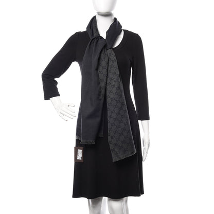 Gucci Wool GG Monogram HalfGG Fringe Scarf Anthracite Black 2 of 5