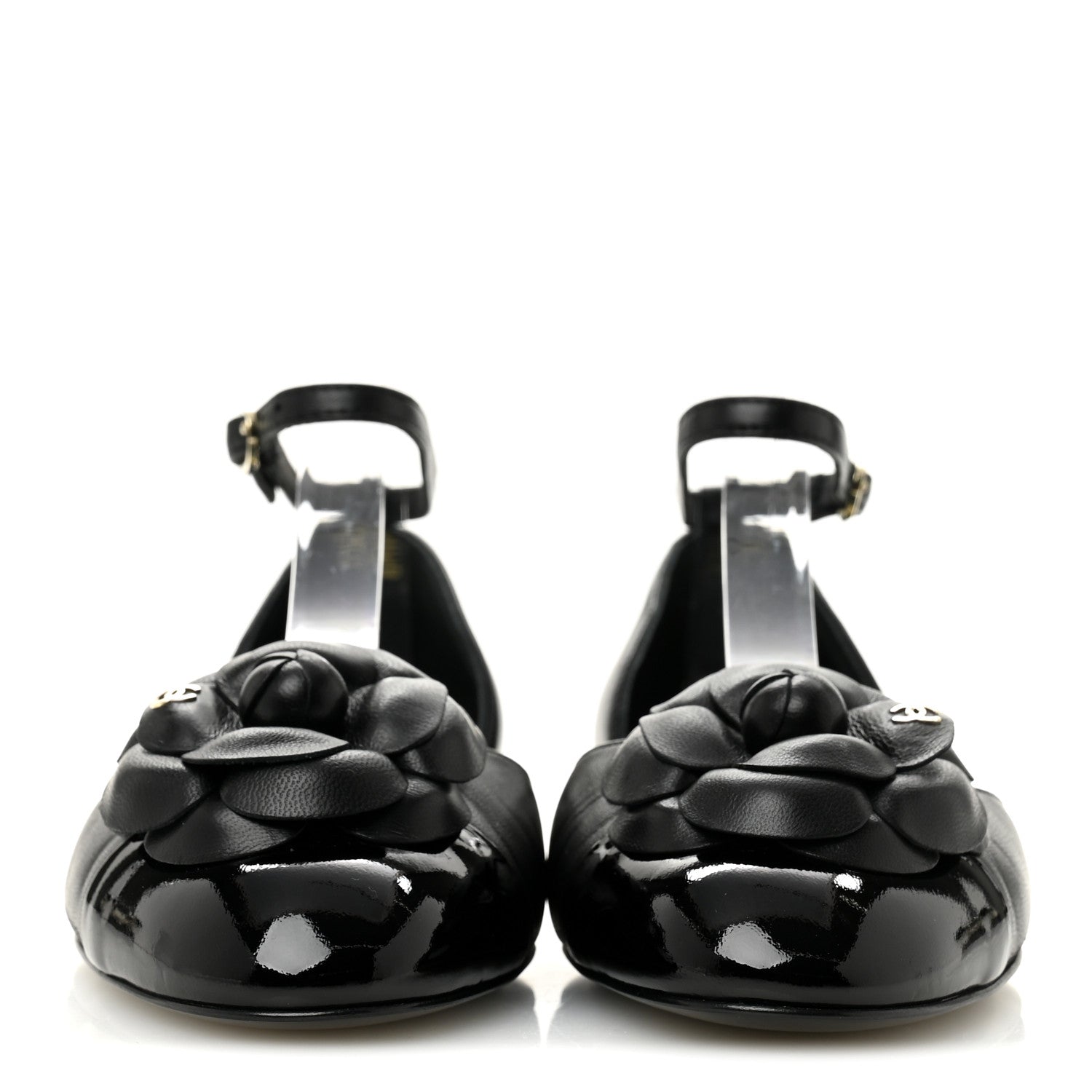 Chanel Lambskin Patent Calfskin Cap Toe Camellia Mary Jane Flats 36 Black 3 of 10