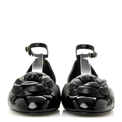 Chanel Lambskin Patent Calfskin Cap Toe Camellia Mary Jane Flats 36 Black 3 of 10