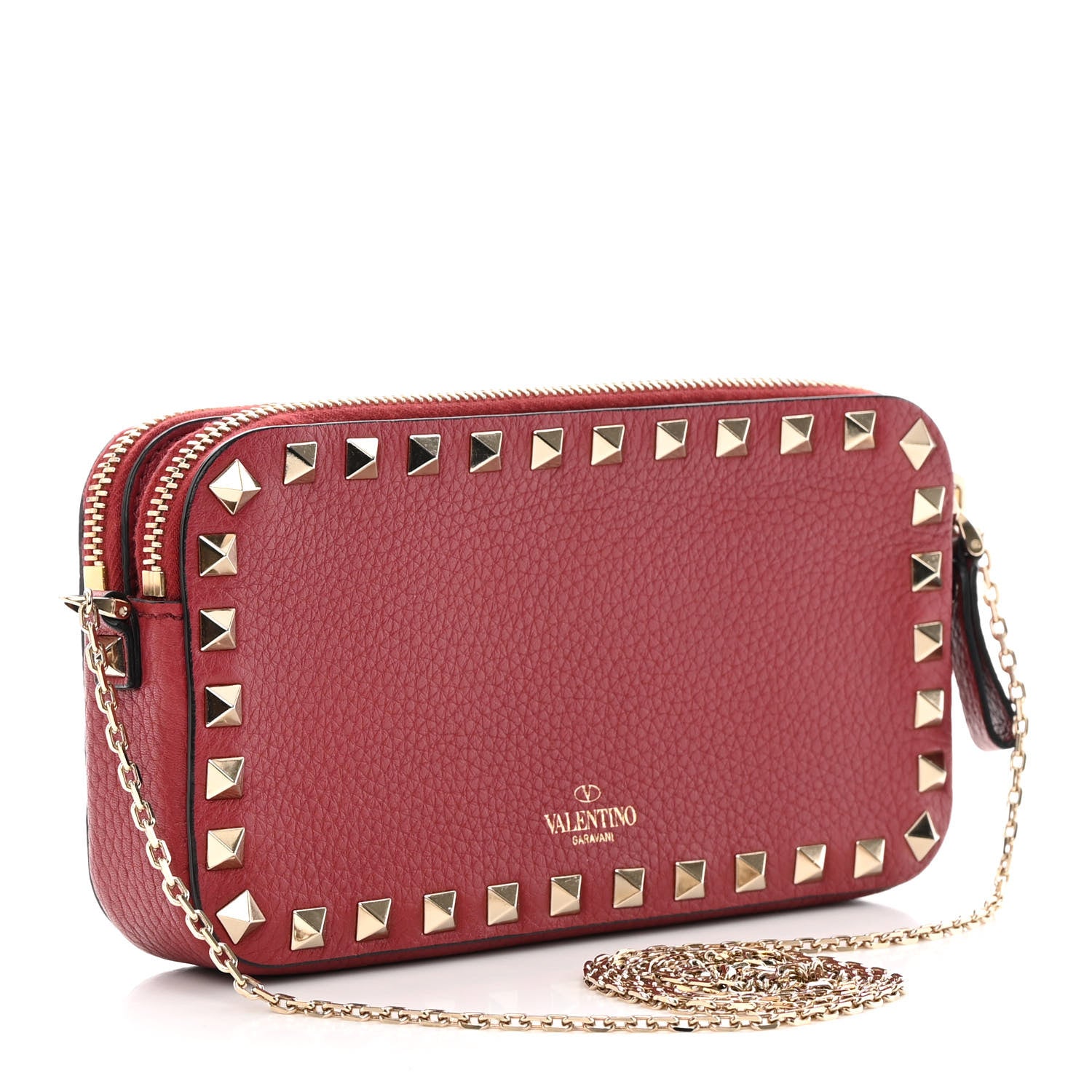 Valentino Garavani Pebbled Calfskin Rockstud Double Zip Camera Crossbody Bag Rosso Valentino 3 of 12