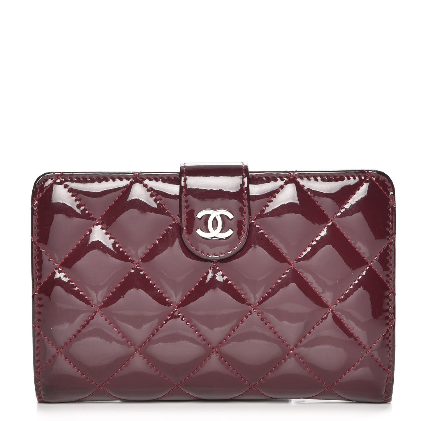 Patent Quilted Zip Pocket Wallet Burgundy