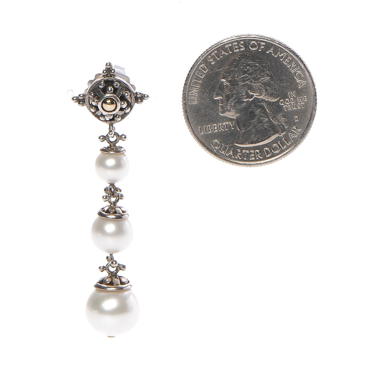 John Hardy Sterling Silver 18K Yellow Gold Pearl Jaisalmer Drop Earrings 2 of 7