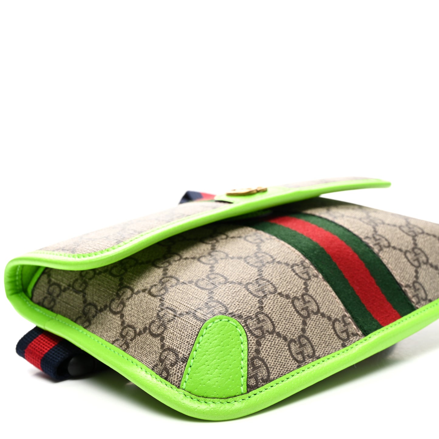 GG Supreme Monogram Web Small Ophidia Belt Bag Beige Ebony Electric Green