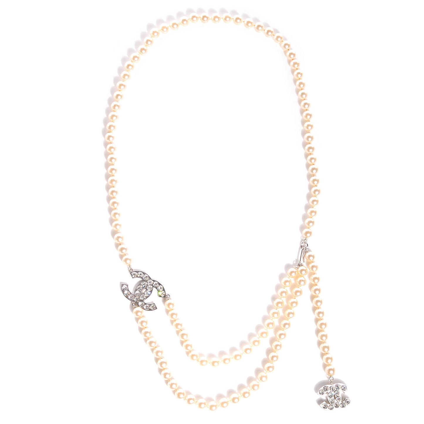 Heart Crystal Pearl CC Belt Silver
