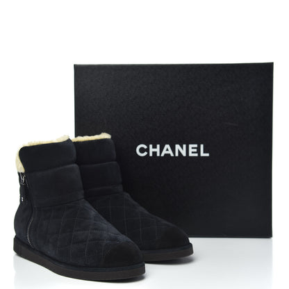 Chanel Suede Shearling Short Boots 37.5 Blue Marine Black 9 of 9