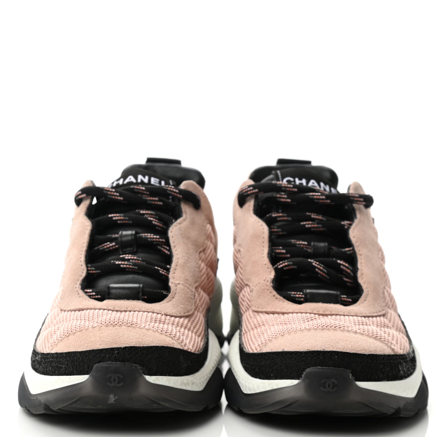 Mesh Suede Calfskin Quilted Sneakers 35 Pink Beige