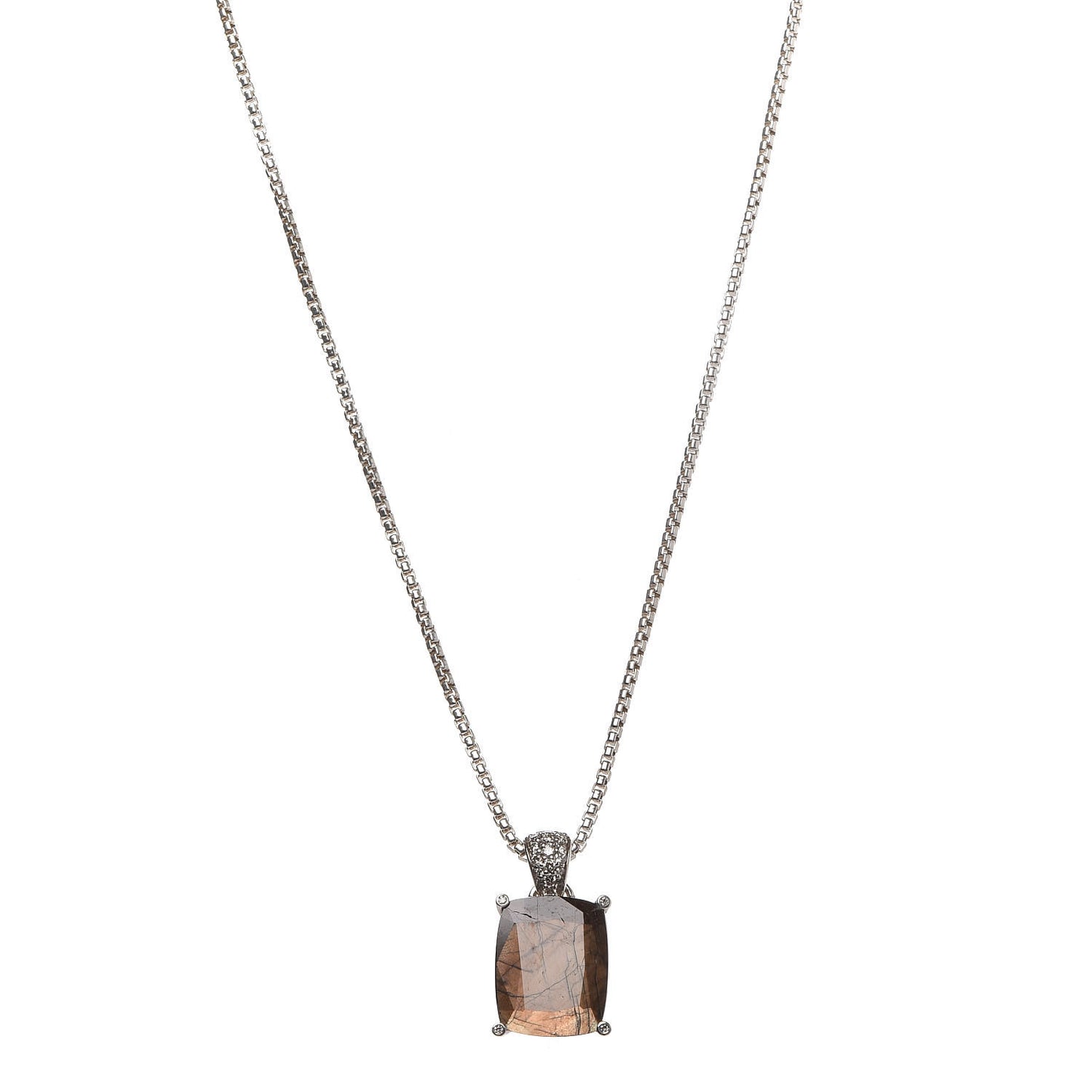 Sterling Silver Diamond Golden Sheen Sapphire Classic Chain Pendant Necklace