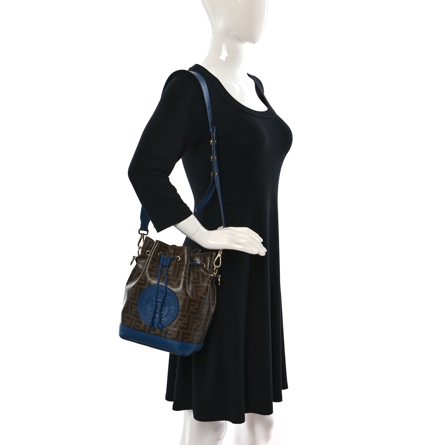 Fendi Glazed Fabric Vitello Grace F is Fendi FF 1974 Stamp Patch Grande Mon Tresor Bucket Bag Mogano Panna Iris 2 of 14