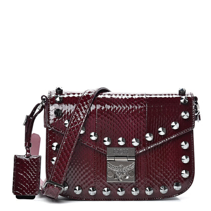 MCM Snakeskin Embossed Patent Studded Small Patricia Crossbody Bag Very Plum 1 of 10