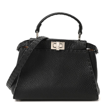 Fendi Cuoio Romano Selleria Bi-Color Mini Peekaboo Iconic Satchel Black Mou 1 of 9