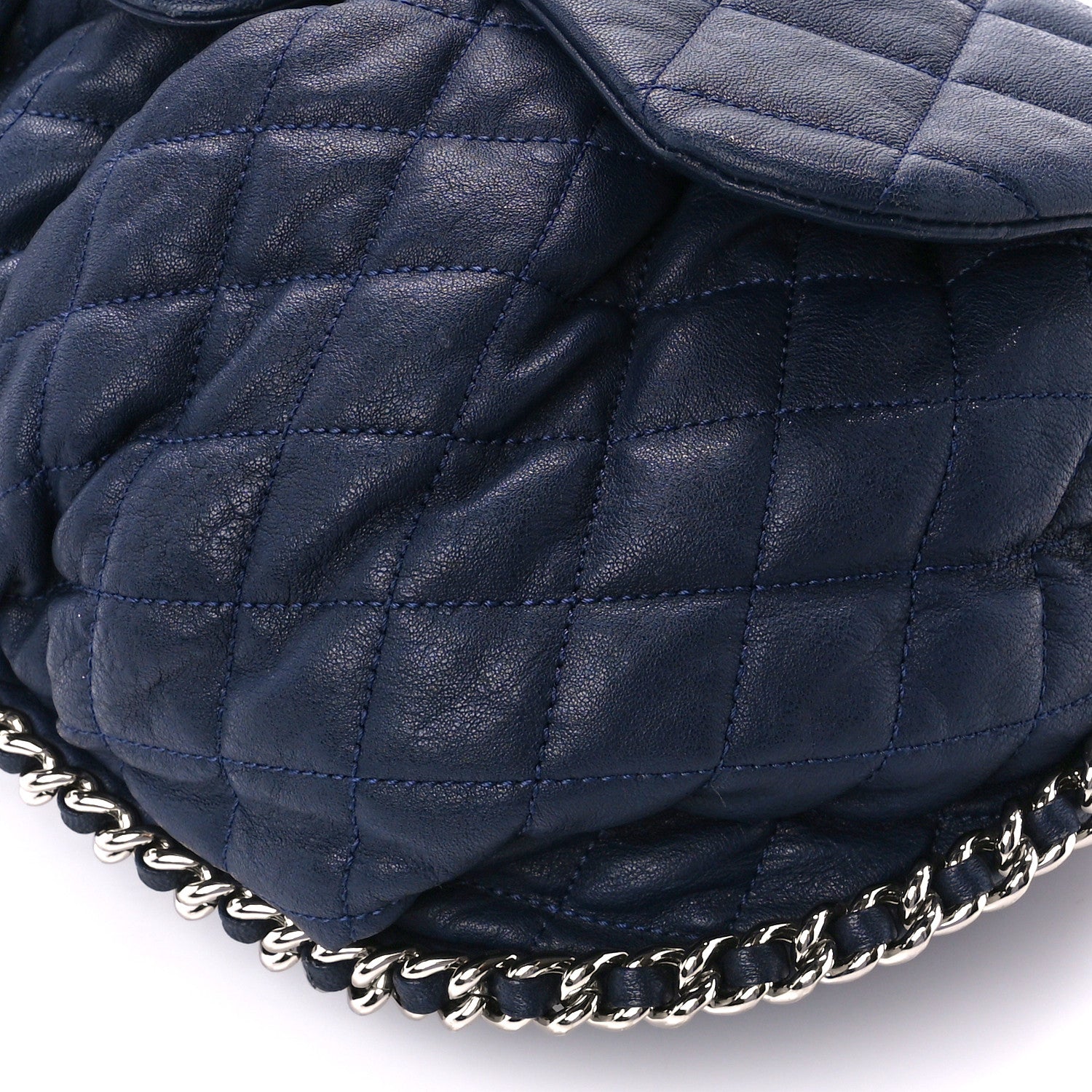 Chanel Washed Lambskin Quilted Large Chain Around Messenger Navy Blue 10 of 12