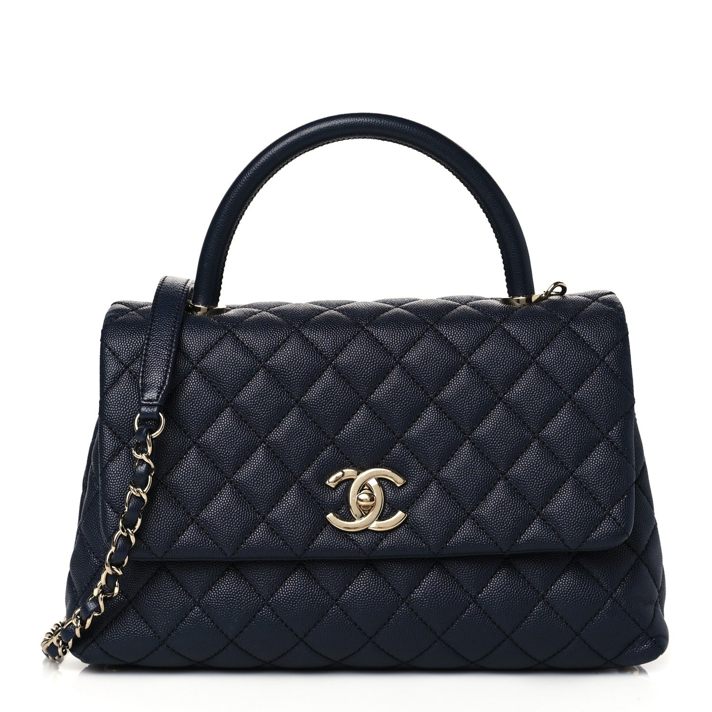 Caviar Quilted Small Coco Handle Flap Navy