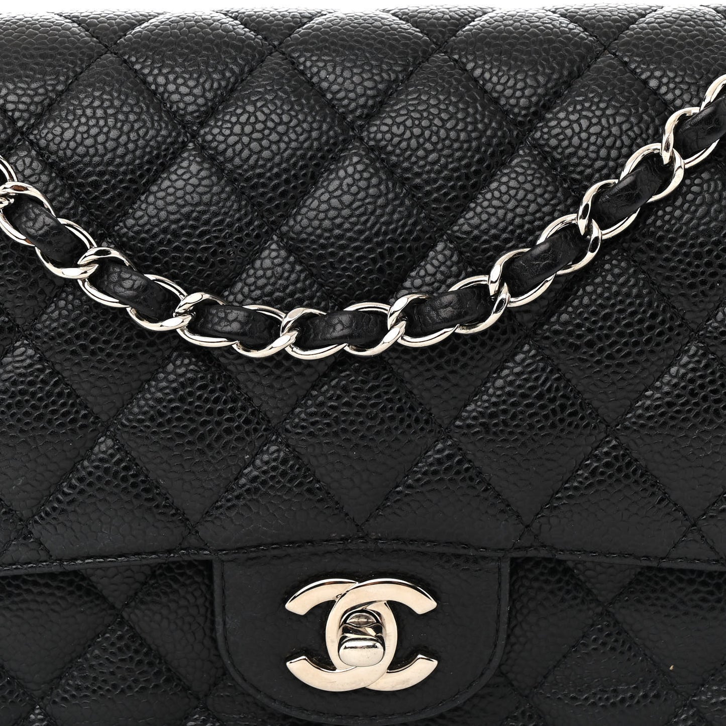 Caviar Quilted Medium Double Flap Black