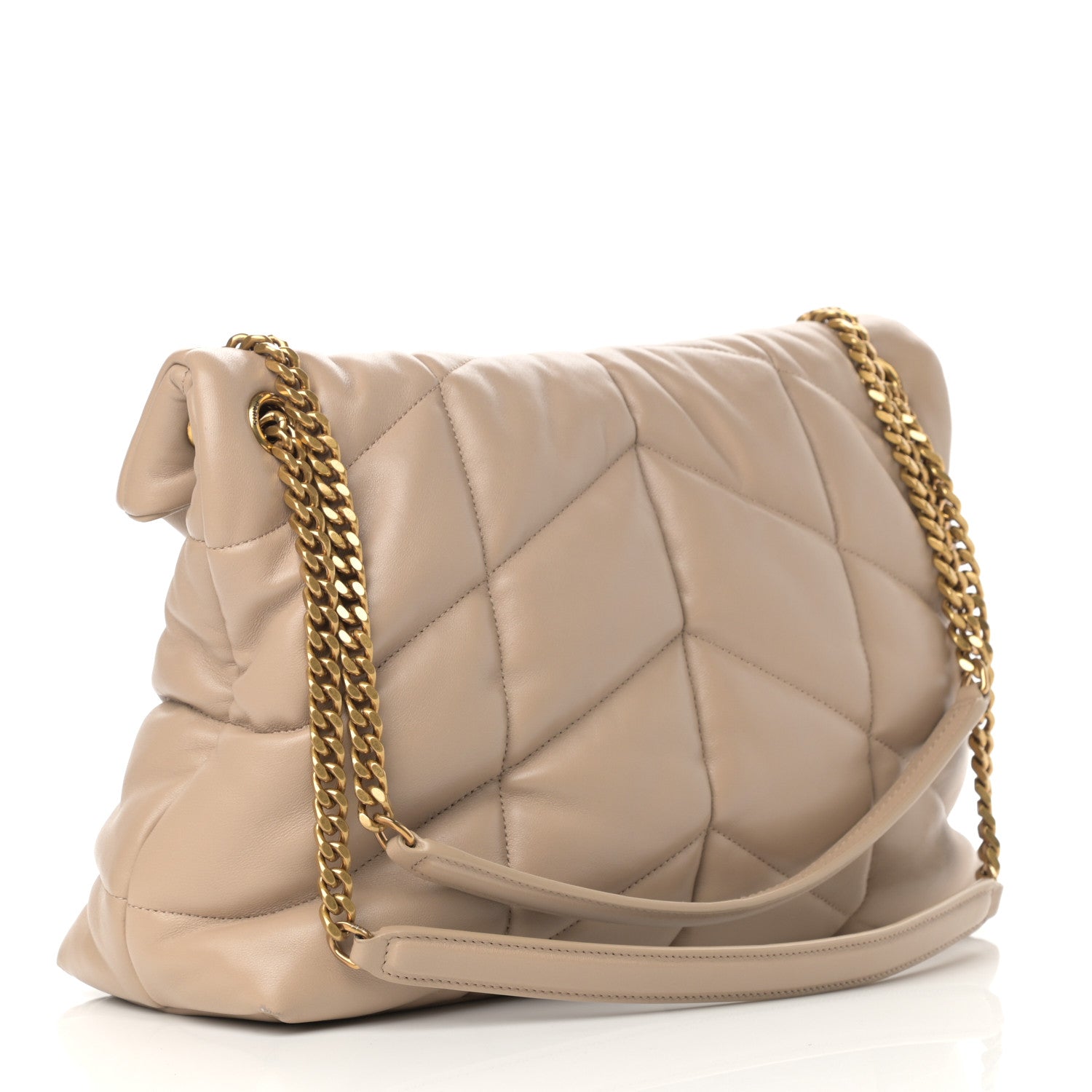 Saint Laurent Lambskin Quilted Medium Loulou Puffer Monogram Chain Satchel Dark Beige 3 of 13