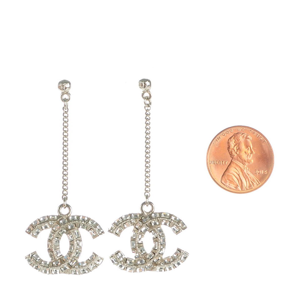 Baguette Crystal CC Dangle Earrings Silver