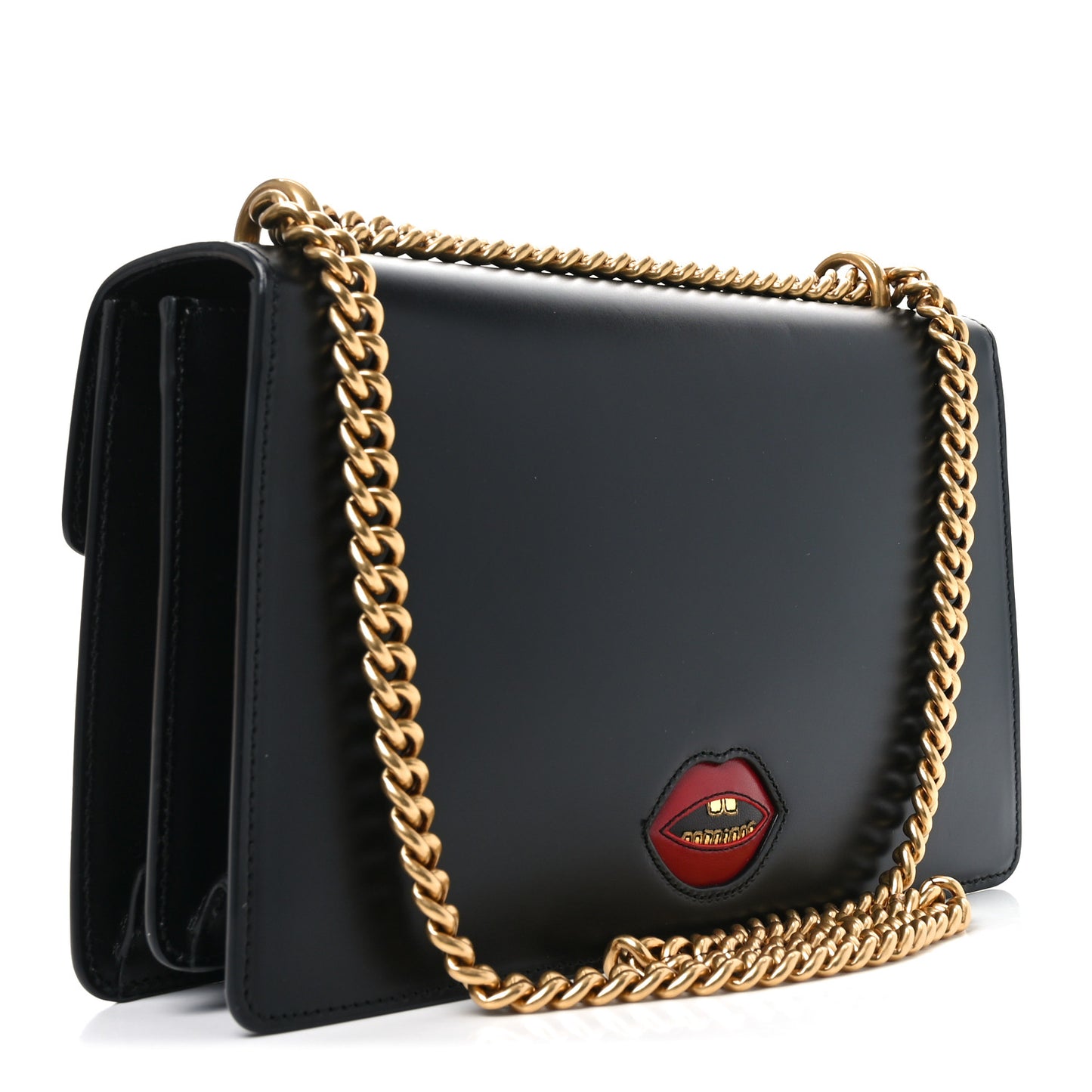 Knight Calfskin Malaga Kid Heart Medium GG Marmont Chain Handle Bag Black Hibiscus Red Multicolor