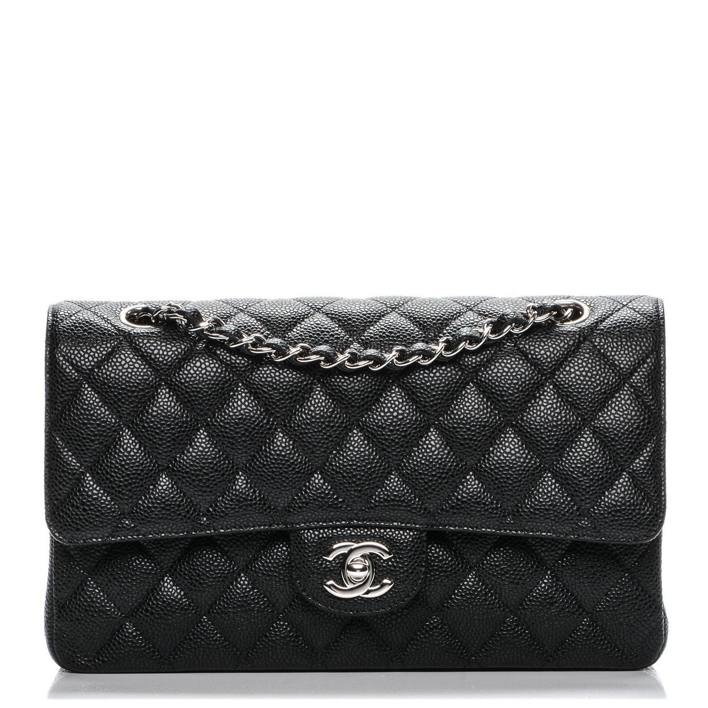 Caviar Quilted Medium Double Flap Black