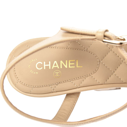 Chanel Lambskin Camellia Sandals 38.5 Beige 8 of 11