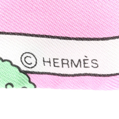 Hermes Silk Les Nouveaux Amoureux de Paris Twilly Rose Buvard White Vert 3 of 4