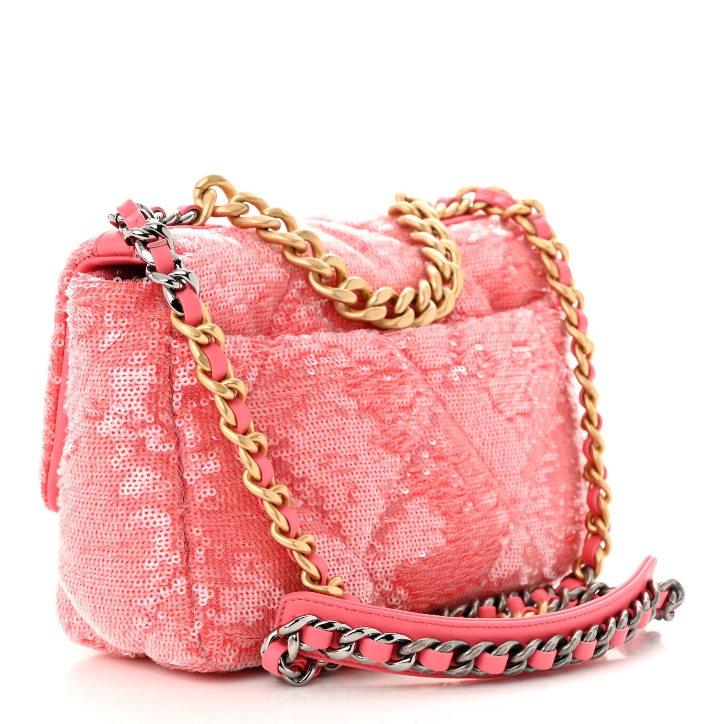 Sequin Quilted Medium Chanel 19 Flap Coral