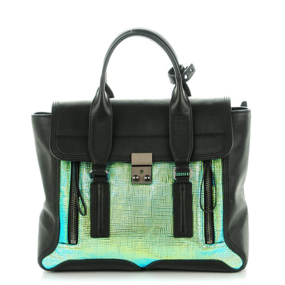 3.1 Phillip Lim 3.1 Textured Holographic Stamped Calfskin Medium Pashli Satchel Black 1 of 7