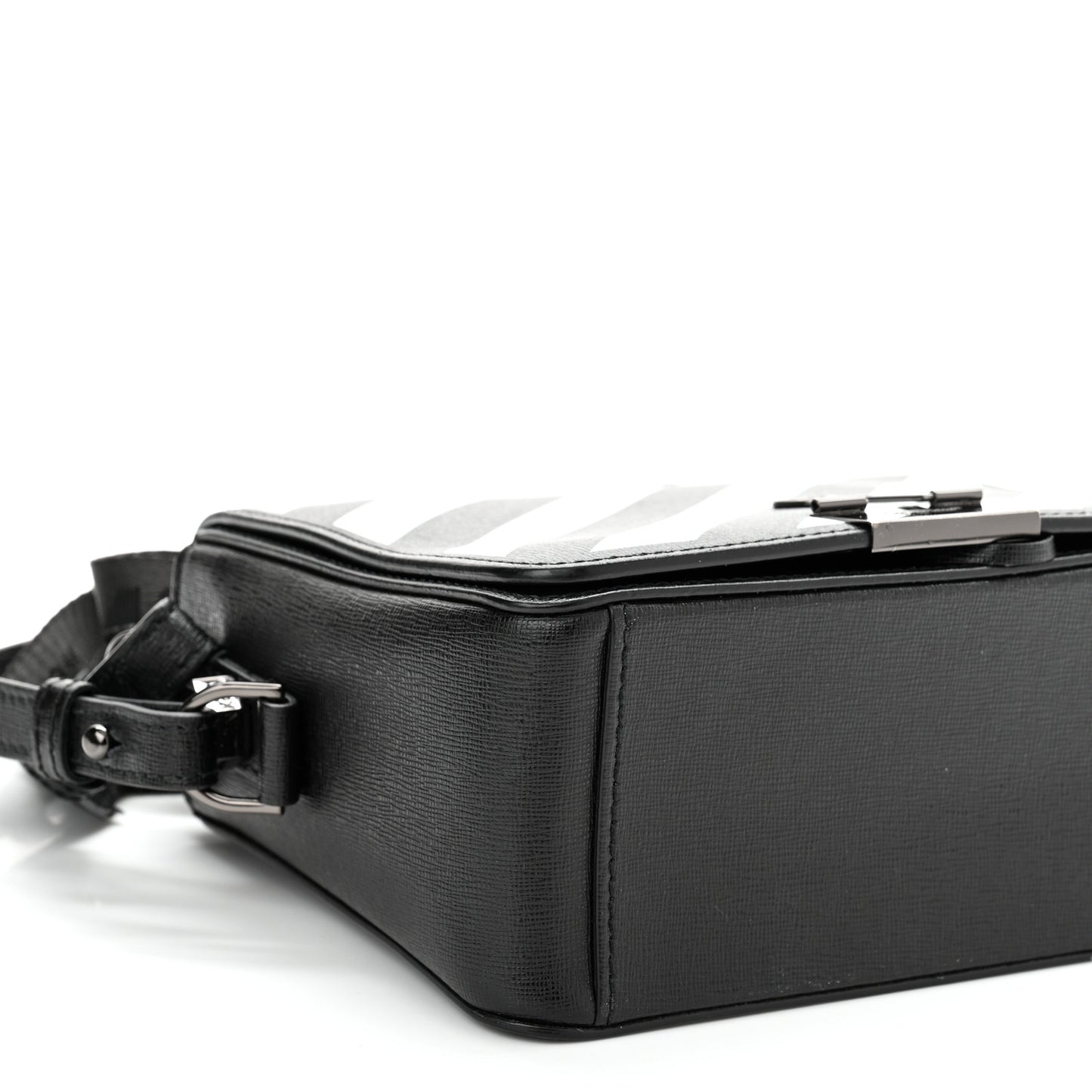 Saffiano Striped Mini Diag Binder Clip Bag Black White