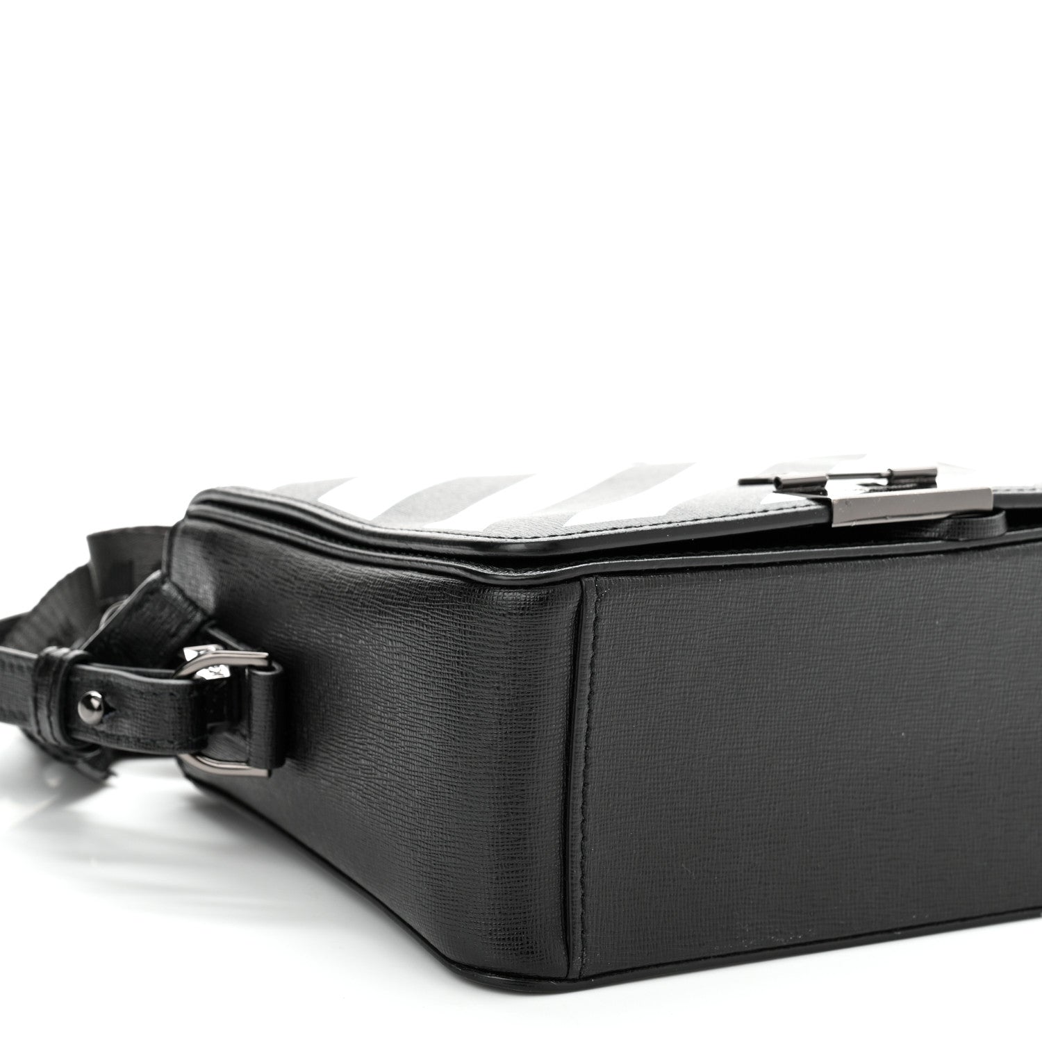 Off-White Saffiano Striped Mini Diag Binder Clip Bag Black White 8 of 10
