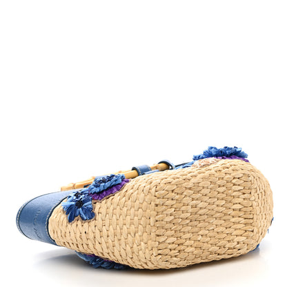 Miu Miu Calfskin Wicker Romantic Basket Bag Naturale Blue 3 of 9