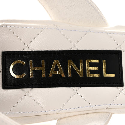 Chanel Lambskin Silk CC Wrap Ankle Sandals 38 White 8 of 10