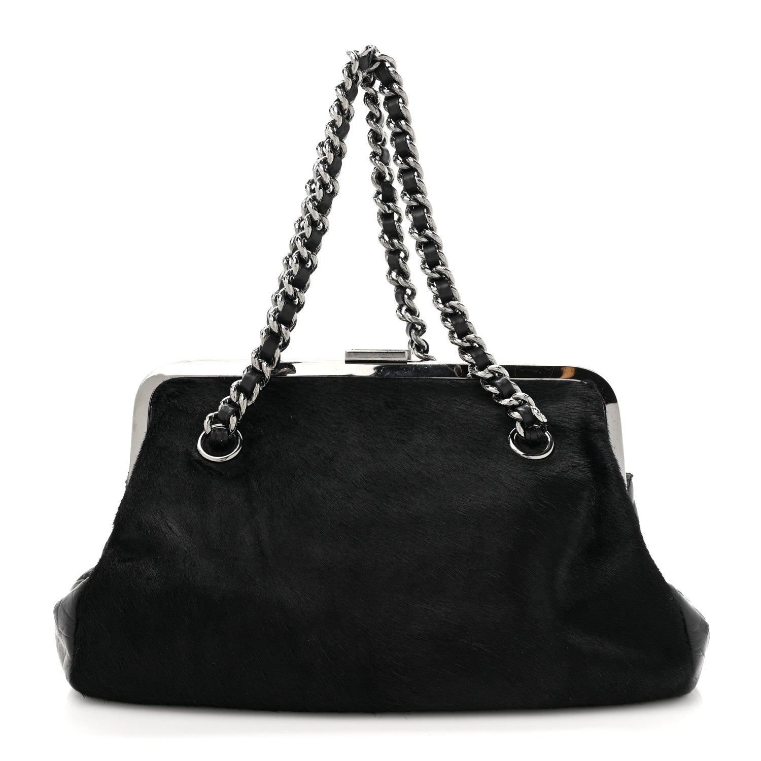 Chanel Pony Hair Lambskin Quilted Kiss Lock Frame Bag Black 1 of 12