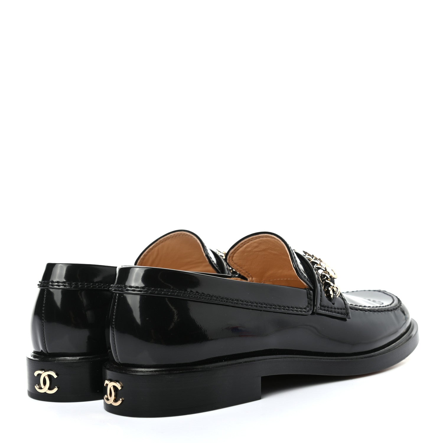 Chanel Shiny Calfskin Logo Loafers 39.5 Black 4 of 8