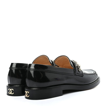 Chanel Shiny Calfskin Logo Loafers 39.5 Black 4 of 8