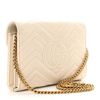 Gucci Calfskin Matelasse GG Marmont Chain Wallet Mystic White 3 of 15