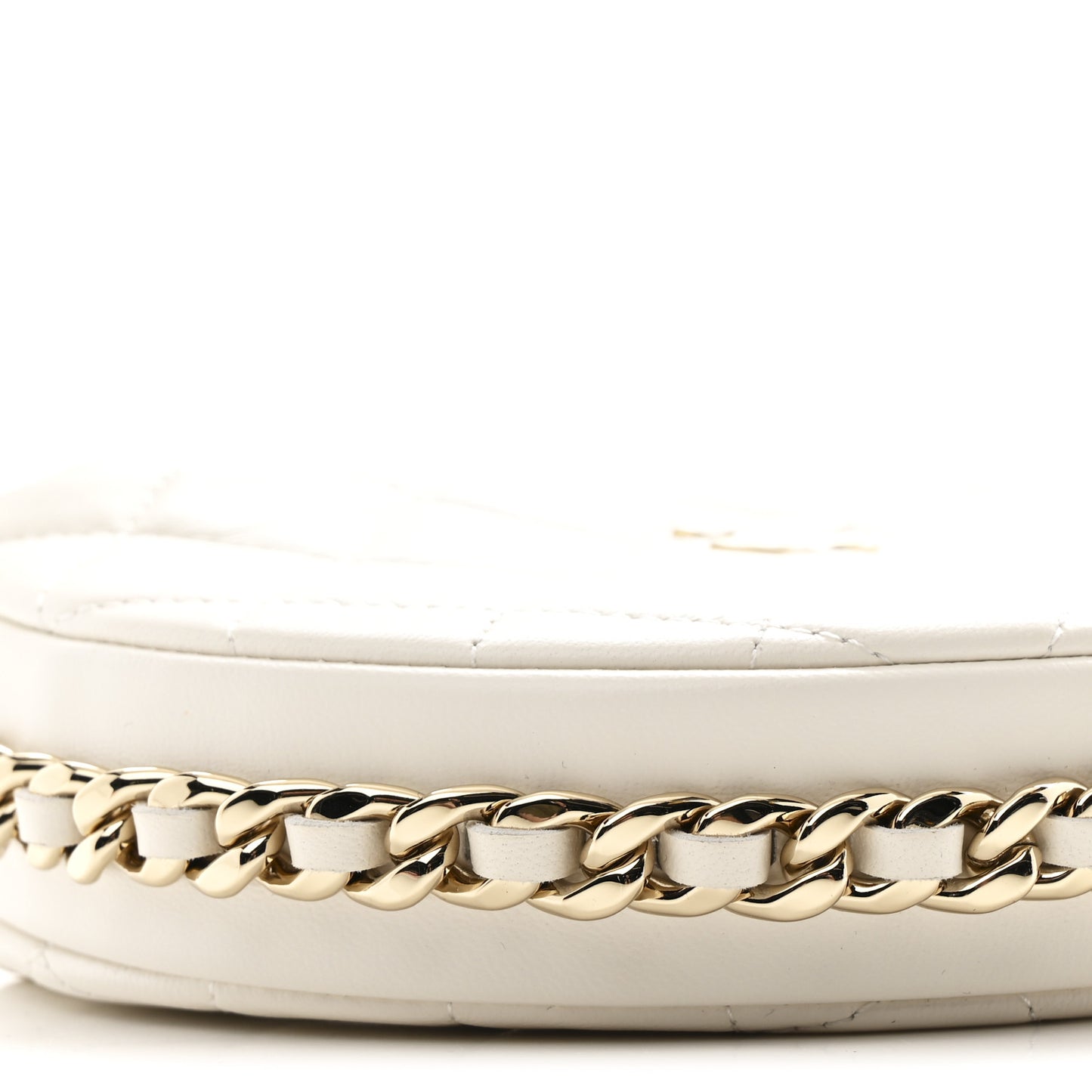 Lambskin Quilted Chain Around Pouch Hobo White